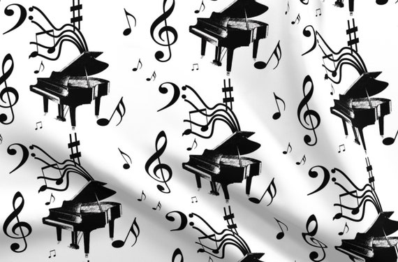 Ladies White Self stripe Chiffon Scarf with Large Musical Note and Piano Keys