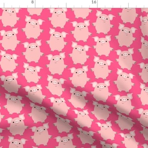 Pig Fabric - Cute Friendly Cartoon Pigs Cheerful Madness!! By Cheerfulmadness Cartoons - Pig Pink Cotton Fabric By The Yard With Spoonflower