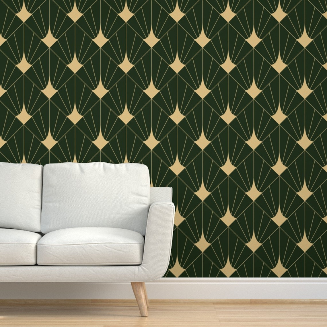 Art Deco Wallpaper Art Deco Green And Gold By Etsy