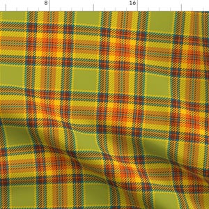 Plaid Fabric - 70s Plaid Green By B0rwear - Plaid Check Green Orange Medium Scale Vintage Retro Cotton Fabric By The Yard With Spoonflower