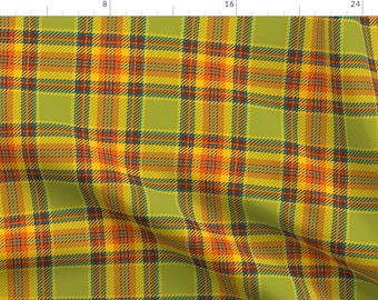 Plaid Fabric - 70s Plaid Green By B0rwear - Plaid Check Green Orange Medium Scale Vintage Retro Cotton Fabric By The Yard With Spoonflower