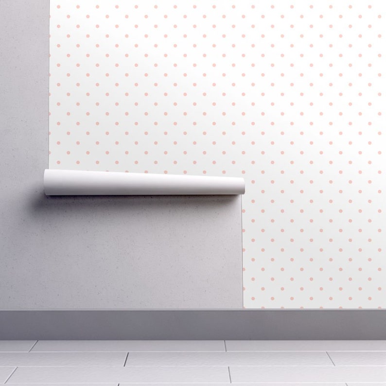 Pink Polka Dots Wallpaper Pink Polka Dots On White By Shopcabin Custom Printed Removable Self Adhesive Wallpaper Roll By Spoonflower