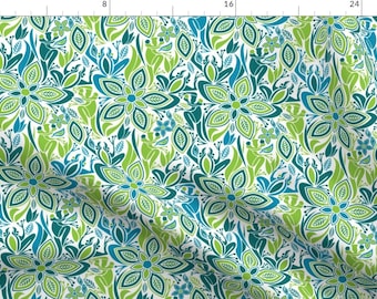 Tropical Frogs Fabric - Green Frog Blue Frog By Ebygomm - Rainforest Tropical Abstract Floral Cotton Fabric By The Yard With Spoonflower