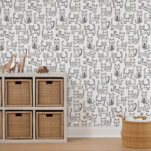 Kitten Wallpaper Cats With Stripes Blackwhite Larger by Caja - Etsy