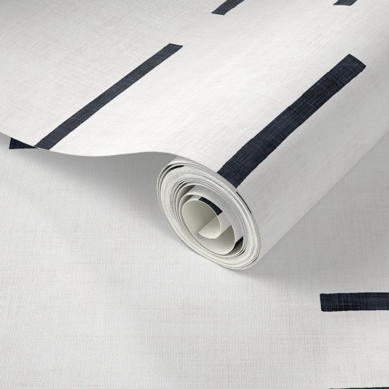 Minimal Wallpaper - Denim Line Mudcloth Rotated By Holli Zollinger - Custom Printed Removable Self Adhesive Wallpaper Roll by Spoonflower image 3
