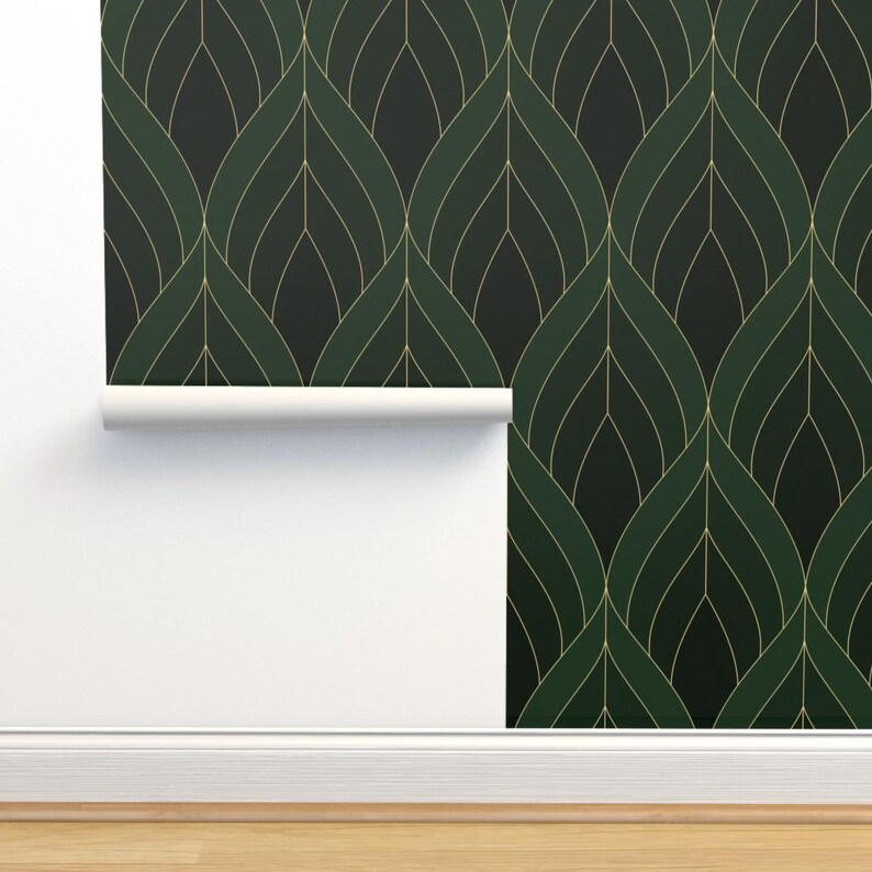 Forest Green Removable Peel and Stick Wallpaper - Art Deco Geometric ...