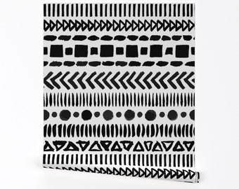 Geometric Stripes Wallpaper - Geometric Stripes by ambergibbsdesigns - Black And White Removable Peel and Stick Wallpaper by Spoonflower