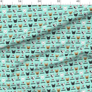 Frenchie Fabric - Frenchie Dog Fabric - I Love French Bulldogs Aqua By Petfriendly - Frenchie Cotton Fabric By The Yard With Spoonflower imagem 2