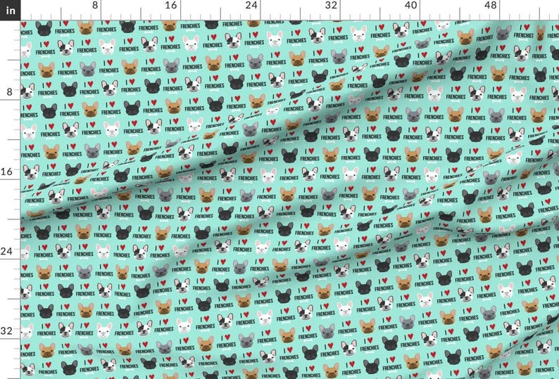 Frenchie Fabric - Frenchie Dog Fabric - I Love French Bulldogs Aqua By Petfriendly - Frenchie Cotton Fabric By The Yard With Spoonflower imagem 2