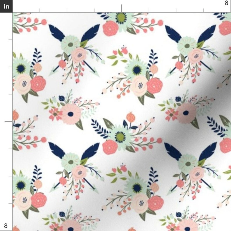 Fabric Gracie Blooms Large Scale Blush Coral Navy Mint Olive Etsy