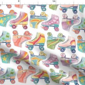 80s Retro Roller Skates Rainbow Fabric - 80s Retro Rollerskates By Taranealart - 80s Roller Rink Cotton Fabric By The Yard With Spoonflower