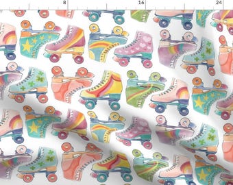 80s Retro Roller Skates Rainbow Fabric - 80s Retro Rollerskates By Taranealart - 80s Roller Rink Cotton Fabric By The Yard With Spoonflower