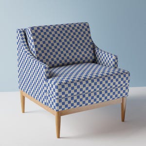 Blue Upholstery Fabric- Blue Check by apostrofodesign -  Geometric Hand-drawn Stamp Checkered Checks  Fabric By The Yard With Spoonflower