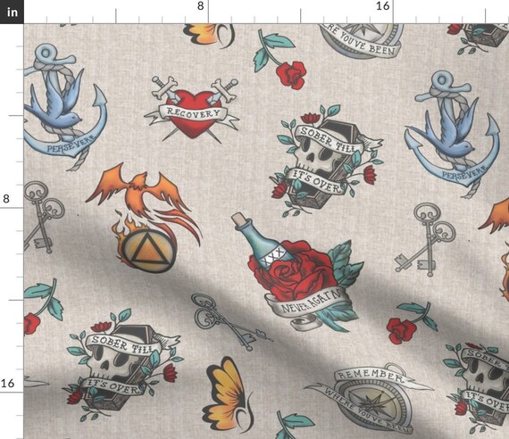 Recovery Tattoos Fabric Live Sober or Die by Sugarpinedesign Addict Sobriety  Sober Alcohol Typography Fabric by the Yard by Spoonflower - Etsy