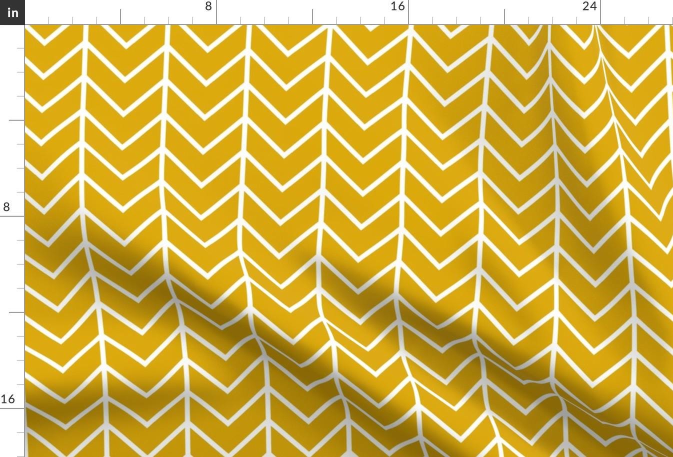 Chevron Fabric - Golden Yellow Mustard Chevron By Ivieclothco - Goldenrod Geometric Herringbone  Cotton Fabric By The Yard With Spoonflower