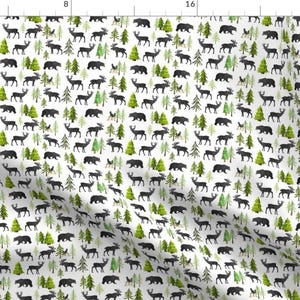 Woodland Fabric - Tiny Home In The Forest By Gingerlous - Woodland Animals Bear Moose Deer Pine Cotton Fabric By The Yard With Spoonflower