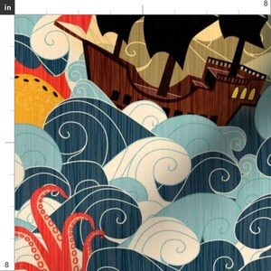 Pirate Clouds Ocean Nautical Fabric - Pirate Ships In Rough Seas By Happy By Design - Pirate Cotton Fabric By The Yard With Spoonflower image 3