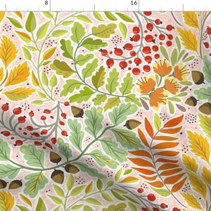 Fall Fabric - Fall Is A Coming By Creativeinchi - Fall Whimsical Pink Green Bright Seasonal Happy Cotton Fabric By The Yard With Spoonflower