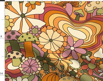 Retro Fabric Groovy Mushroom Garden by Yesterdaycollection - Etsy