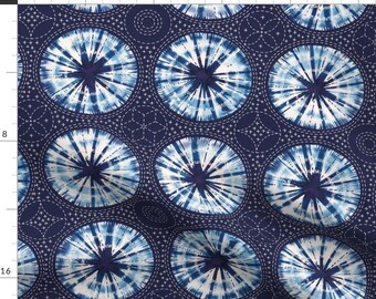 Shibori Blue Abstract Pattern Fabric - Shibori Sashiko By Cerigwen - Shibori Washed Blue Cotton Fabric By The Yard With Spoonflower