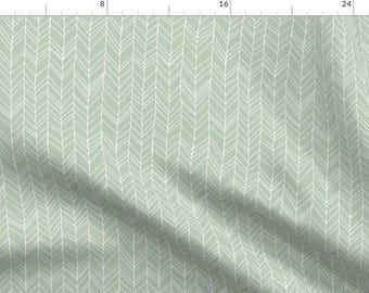 Herringbone Fabric - Featherland Light Sage White By Leanne - Herringbone Modern Decor Upholstery Cotton Fabric By The Yard With Spoonflower