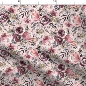 Watercolor Floral Fabric - Moody Blush Bouquet by ninola-design - Roses Peonies Pink Floral Romantic Pink Fabric by the Yard by Spoonflower