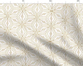 Geometric Star Fabric - Mod Star White + Gold By Crystal Walen - Abstract Star Modern Home Decor Cotton Fabric By The Yard With Spoonflower