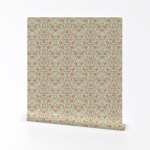 William Morris Inspired Wallpaper - Tiny Tudor Roses Cream By Amyvail - Floral Nouveau Removable Self Adhesive Wallpaper Roll by Spoonflower