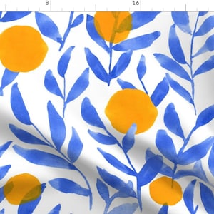 Modern Citrus Fabric - Modern Lemons Block By Tiffanievanscreates - Blue White Orange Summer Cotton Fabric By The Yard With Spoonflower