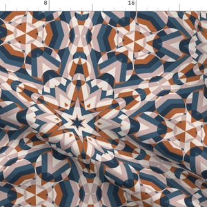 Burnt Orange Geometric Blue Fabric - Colliding Kaleidoscope By Nanshizzle - Burnt Orange Cotton Fabric By The Yard With Spoonflower