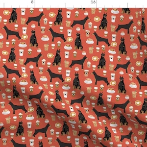 Doberman Coffee Fabric - Doberman Pinscher Rust Coffee Fabric By Petfriendly - Doberman Coffee Cotton Fabric by the Yard with Spoonflower