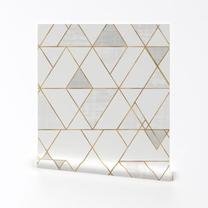 Mod Triangles Wallpaper - Mod Triangles White Gold By Crystal Walen - Custom Printed Removable Self Adhesive Wallpaper Roll by Spoonflower