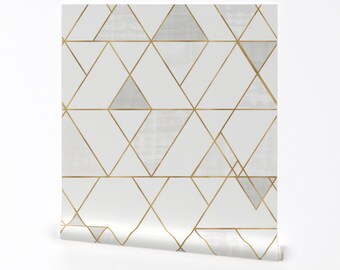 Mod Triangles Wallpaper - Mod Triangles White Gold By Crystal Walen - Custom Printed Removable Self Adhesive Wallpaper Roll by Spoonflower