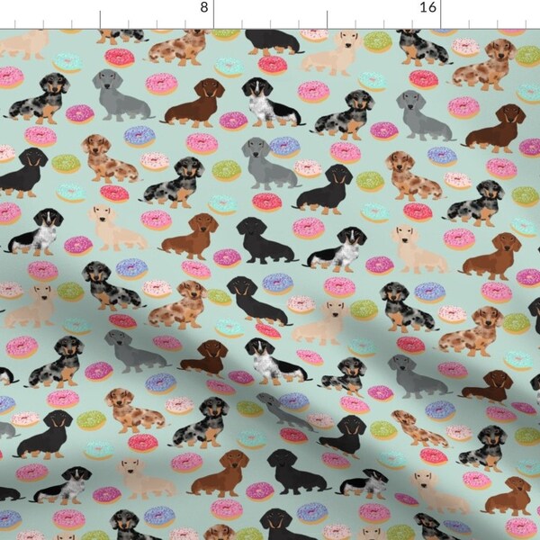 Donuts Dog Fabric - Doxie Dachshunds Dog Donuts Doughnuts Cute Doxie Dogs By Petfriendly - Cotton Fabric By The Yard With Spoonflower