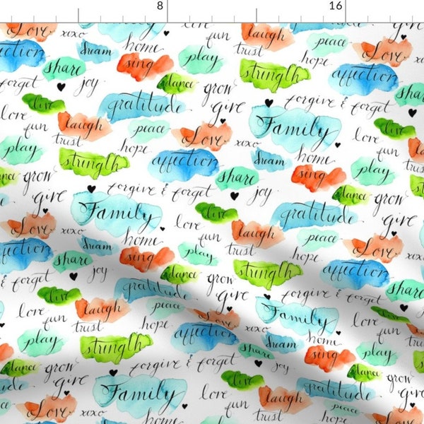 Watercolor Quote Words Fabric - Family Values Watercolor By Mjmstudio - Words Cotton Fabric By The Yard With Spoonflower