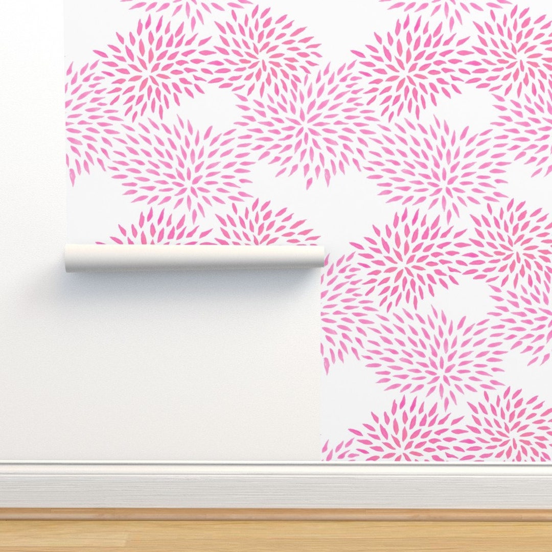 Floral Wallpaper Summer Mums in Pink by Domesticate Custom - Etsy
