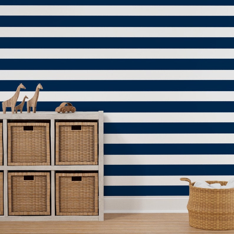 Navy and White Stripe Wallpaper Preppy Stripes Deep Navy Etsy