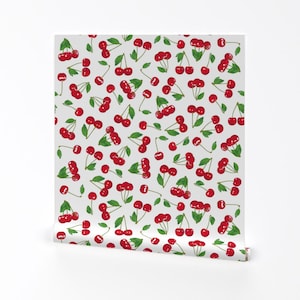 Cherry Wallpaper - Cherries On Crispy White By Juliesfabrics - Red Custom Printed Removable Self Adhesive Wallpaper Roll by Spoonflower