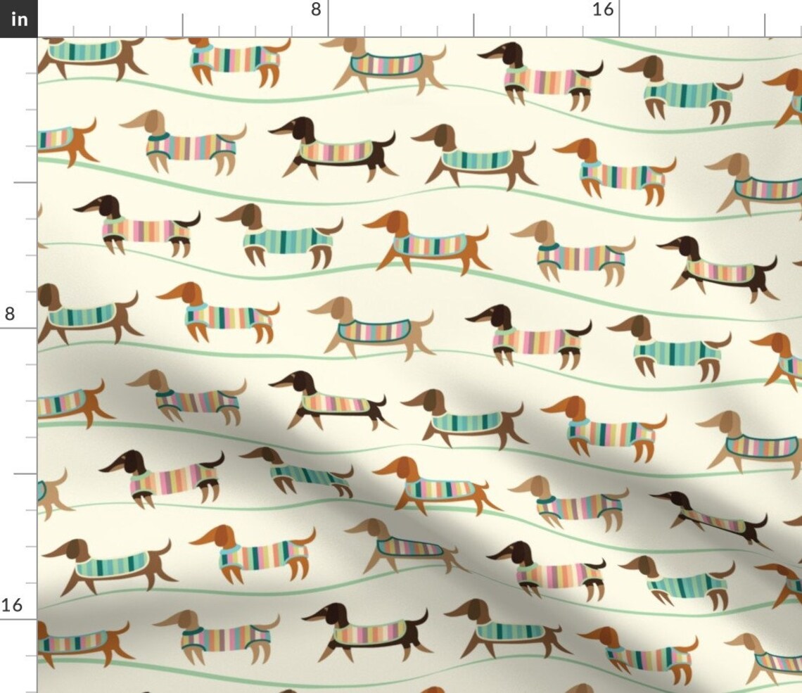 Dachshunds in Sweaters Fabric Wiener Dogs on Parade by Etsy