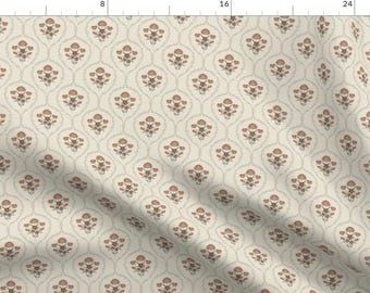 May include: A seamless pattern featuring a repeating design of stylized floral bouquets in shades of brown and green on a cream background.