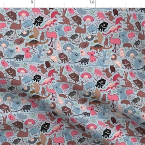 Kangaroos Blue Pink Australian Fabric - Aussie Critters - Blue By Elisegowdesigns - Kangaroos Cotton Fabric By The Yard With Spoonflower