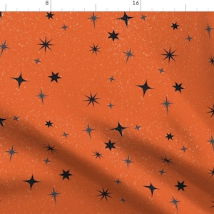 MCM Halloween Fabric - Halloween Stars By Heidikenney - Black Orange Starbursts Atomic Retro Cotton Fabric By The Yard With Spoonflower