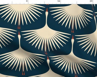 Art Deco Fabric - Swans On Blue 12" by katerhees -  Birds Swan Large Scale Dark Blue Nature Modern Heron Fabric by the Yard by Spoonflower