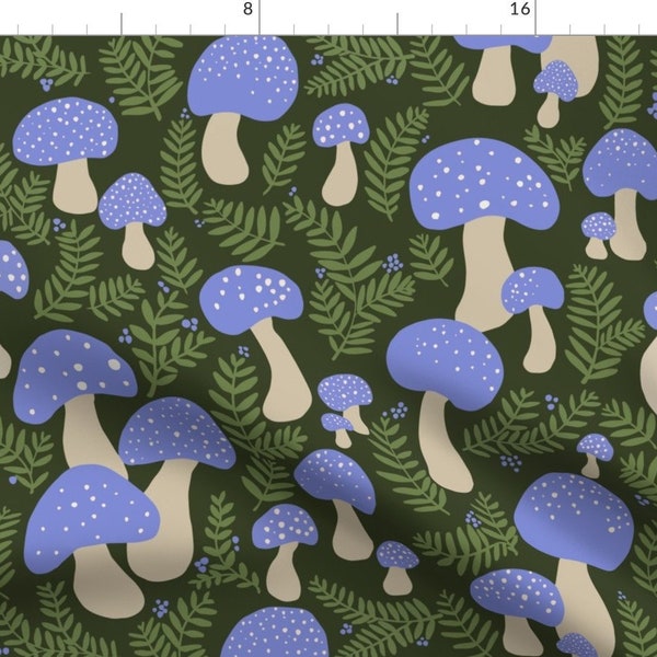 Periwinkle Mushrooms Fabric - Foresttreasures by julietasflowers -  Forest Evergreen Woodland Fairytale Fabric by the Yard by Spoonflower