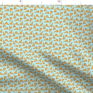 Pizza Fabric - Pizza  Light Blue Pastel Small Scale Food Fabric By Andrea Lauren - Novelty Pizza Cotton Fabric by the Yard With Spoonflower