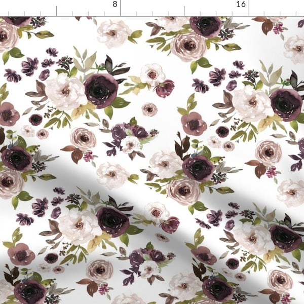 Dusty Plum Fabric - Dusty Plum Florals By Hipkiddesigns - Dusty Plum Floral Maroon White Fall Cotton Fabric By The Yard With Spoonflower