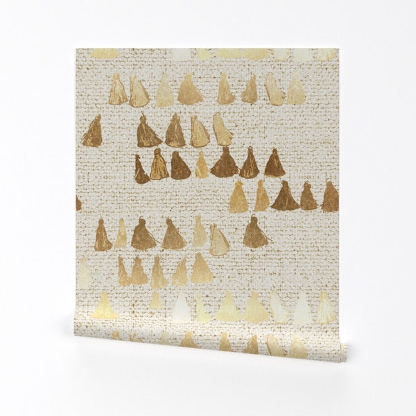 Woven Wallpaper - Earthen Tassel Gold By Holli Zollinger - Beige Gold Custom Printed Removable Self Adhesive Wallpaper Roll by Spoonflower