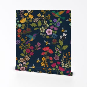 Viktorianische Ablösbare Tapete - Botanische Garten Honigbienen - Wand Kunst Wand Dekor - Kolibri Und Bienen
