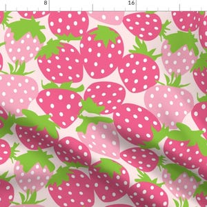 Pink Summer Strawberries Fabric - Strawberries By Lilcubby - Strawberry Pink and Green Cute Fruit Cotton Fabric By The Yard With Spoonflower