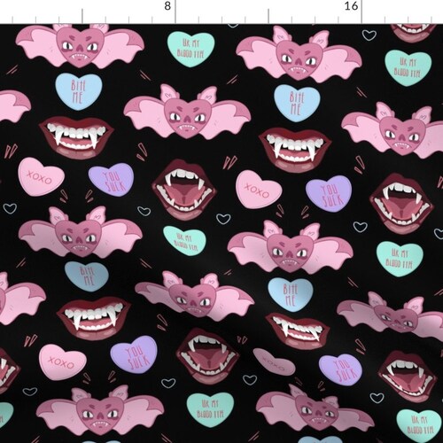 Vampires Fabric Vampire Valentine by Dorkabrain Black Pink Etsy